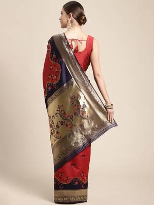 Red woven banarasi saree with blouse 5
