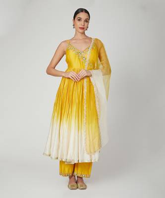 Mustard Anarkali With Wide Leg Trouser 1
