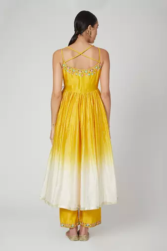 Mustard Anarkali With Wide Leg Trouser