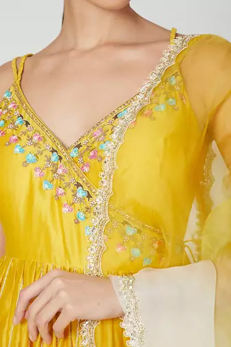 Mustard Anarkali With Wide Leg Trouser
