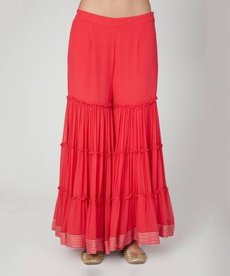 Red 3 Tier Sharara With Kurta And Dupatta 7