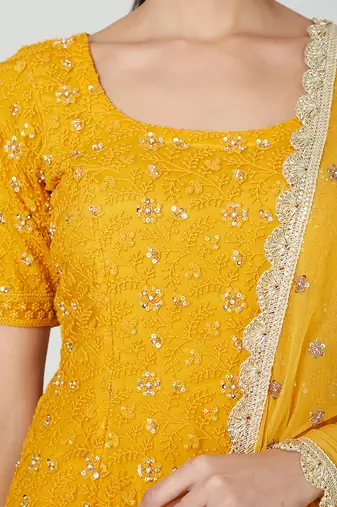 Mustard Kurta With Sharara Set