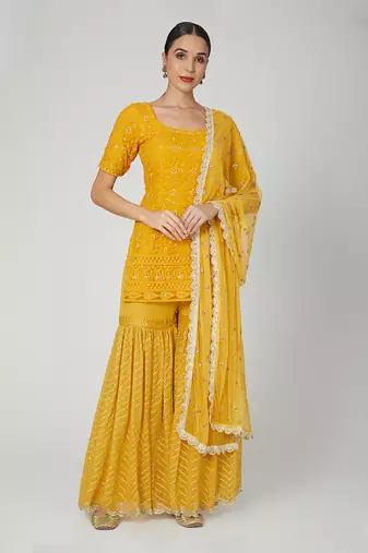 Mustard Kurta With Sharara Set