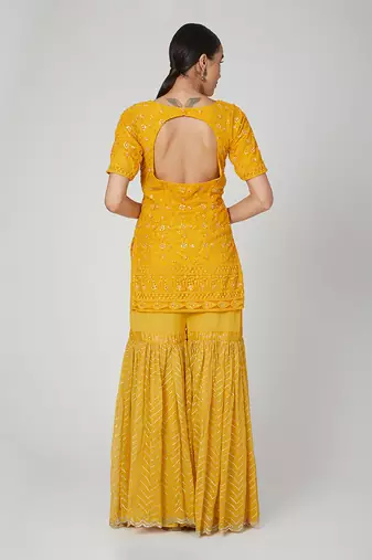 Mustard Kurta With Sharara Set