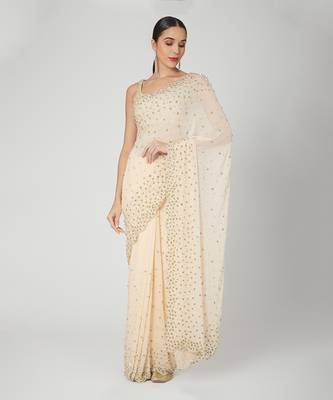 Peach Flower Sequin Saree Set 1