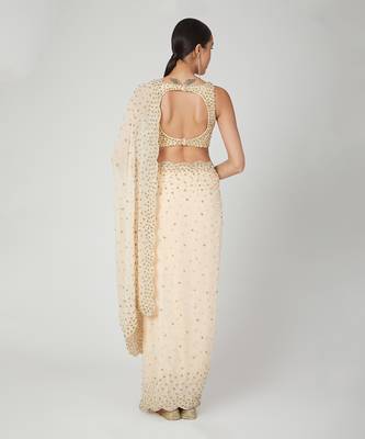 Peach Flower Sequin Saree Set 2