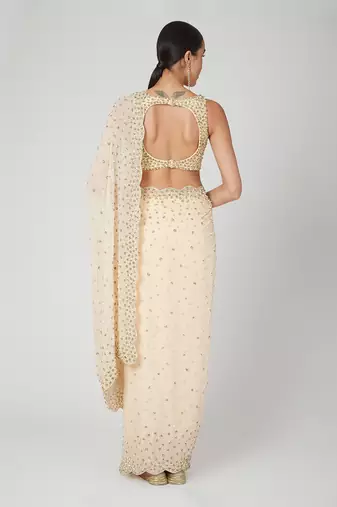 Peach Flower Sequin Saree Set