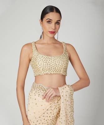 Peach Flower Sequin Saree Set 3