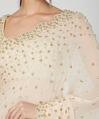 Peach Flower Sequin Saree Set 4