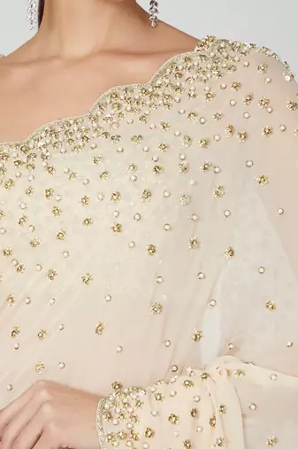 Peach Flower Sequin Saree Set
