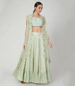Turquoise Lehenga With Cape Set