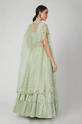 Turquoise Lehenga With Cape Set