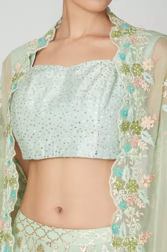 Turquoise Lehenga With Cape Set