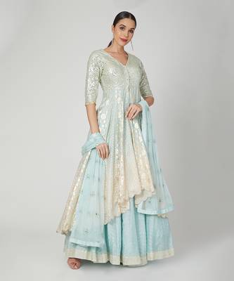Sky Blue Lehenga With Kurta And Dupatta  1