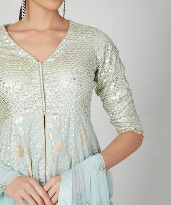Sky Blue Lehenga With Kurta And Dupatta  3