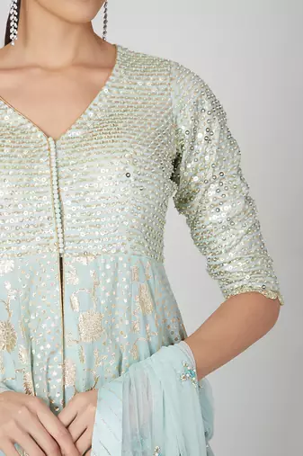 Sky Blue Lehenga With Kurta And Dupatta 