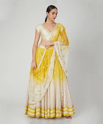 White Ombre Chanderi Lehenga Set 1