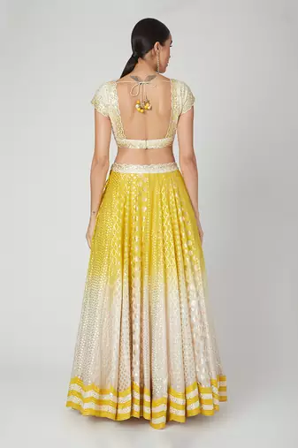 White Ombre Chanderi Lehenga Set