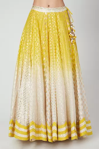 White Ombre Chanderi Lehenga Set