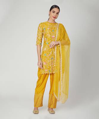 Mustard Straight Kurta With Trouser And Dupatta 1