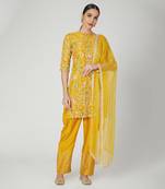 Mustard Straight Kurta With Trouser And Dupatta