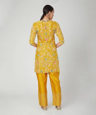 Mustard Straight Kurta With Trouser And Dupatta 2