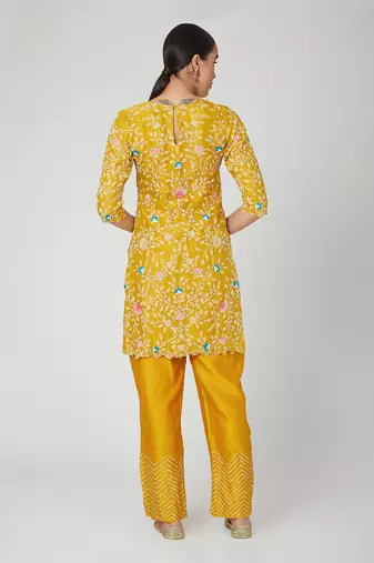 Mustard Straight Kurta With Trouser And Dupatta