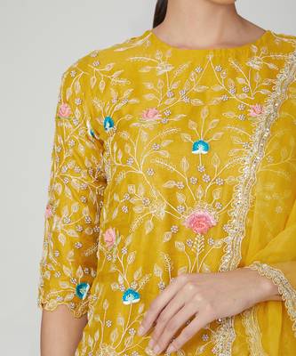 Mustard Straight Kurta With Trouser And Dupatta 3
