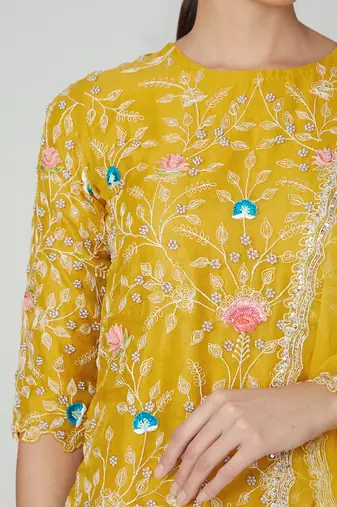 Mustard Straight Kurta With Trouser And Dupatta