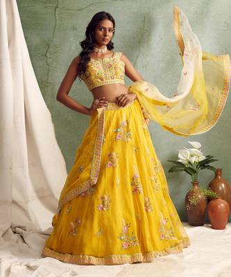 Yellow Lehenga With Blouse And Dupatta 2
