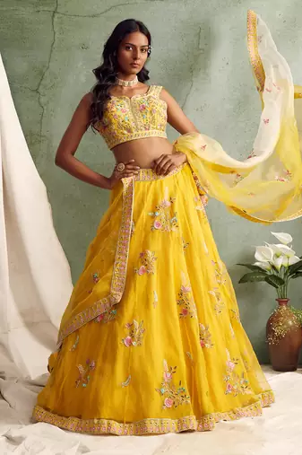 Yellow Lehenga With Blouse And Dupatta