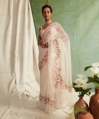 Blush Pink Saree With Embroidered Blouse 1