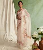 Blush Pink Saree With Embroidered Blouse
