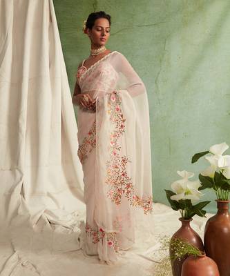 Blush Pink Saree With Embroidered Blouse 2
