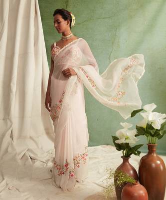 Blush Pink Saree With Embroidered Blouse 3