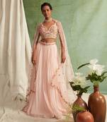 Pink Skirt Crop Top With Organza Dupatta