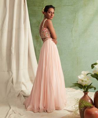 Pink Skirt Crop Top With Organza Dupatta 4