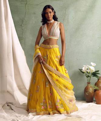 Yellow Lehenga With Blouse And Dupatta 2