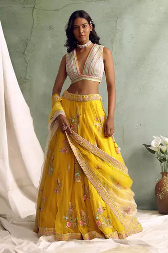 Yellow Lehenga With Blouse And Dupatta