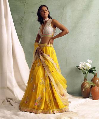 Yellow Lehenga With Blouse And Dupatta 3
