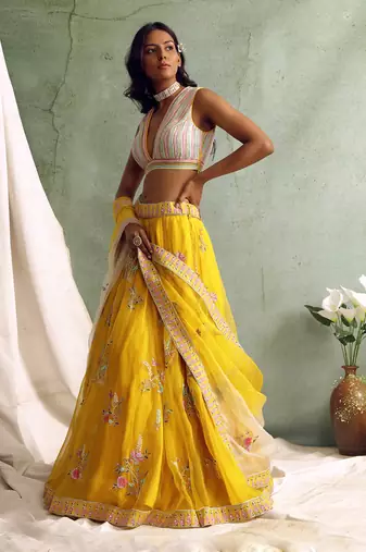 Yellow Lehenga With Blouse And Dupatta