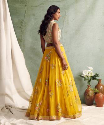 Yellow Lehenga With Blouse And Dupatta 5