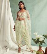 Mint Green Dhoti Pants With Crop Top And Dupatta