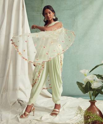 Mint Green Dhoti Pants With Crop Top And Dupatta 3