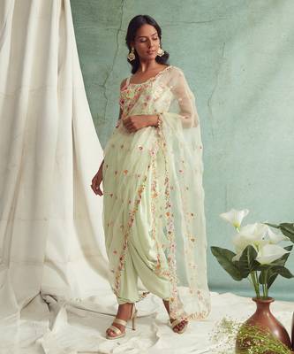 Mint Green Dhoti Pants With Crop Top And Dupatta 7