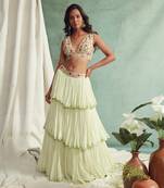 Mint Green Frilled Lehenga Blouse And Cape