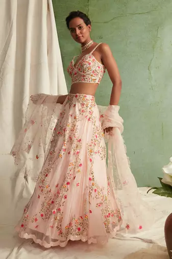 Organza Lehenga With Bustier And Dupatta