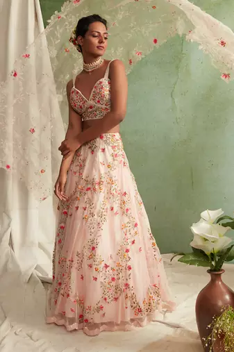 Organza Lehenga With Bustier And Dupatta