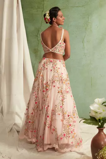Organza Lehenga With Bustier And Dupatta