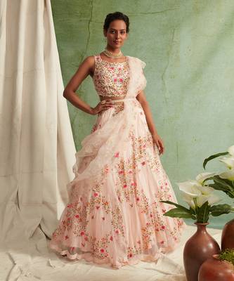 Organza Lehenga With Bustier And Dupatta And A Belt To Style 1